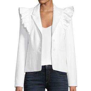 Rebecca Taylor Slub Suiting Ruffle Shoulder Jacket